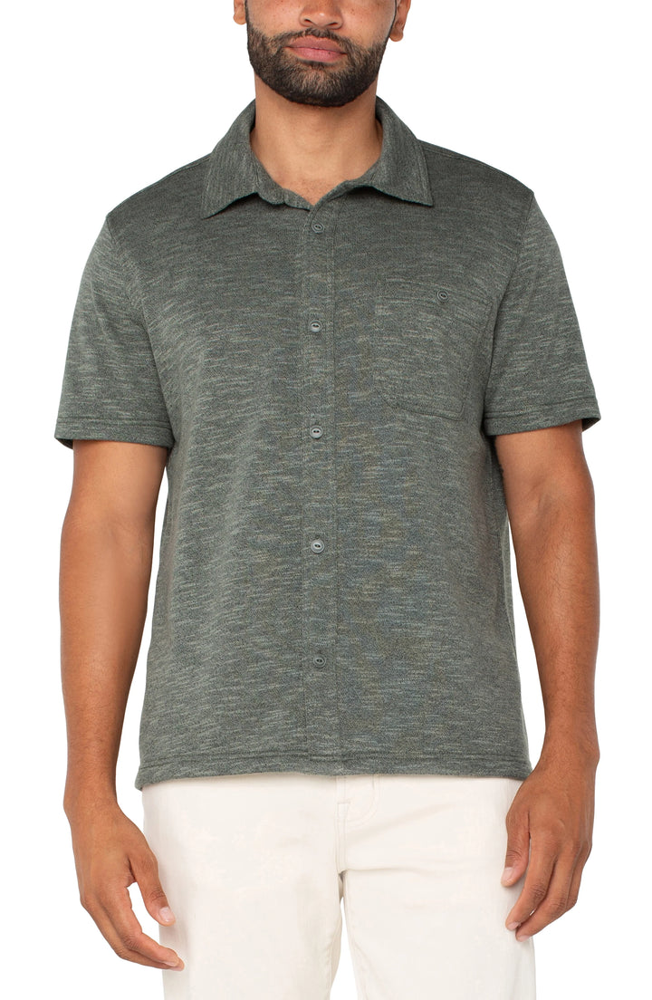 Button Up Short Sleeve Shirt in Heather Sage