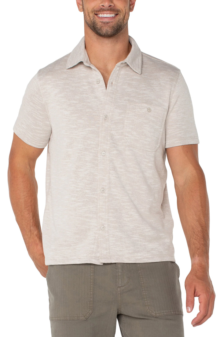 Button Up Short Sleeve Shirt in Oatmeal