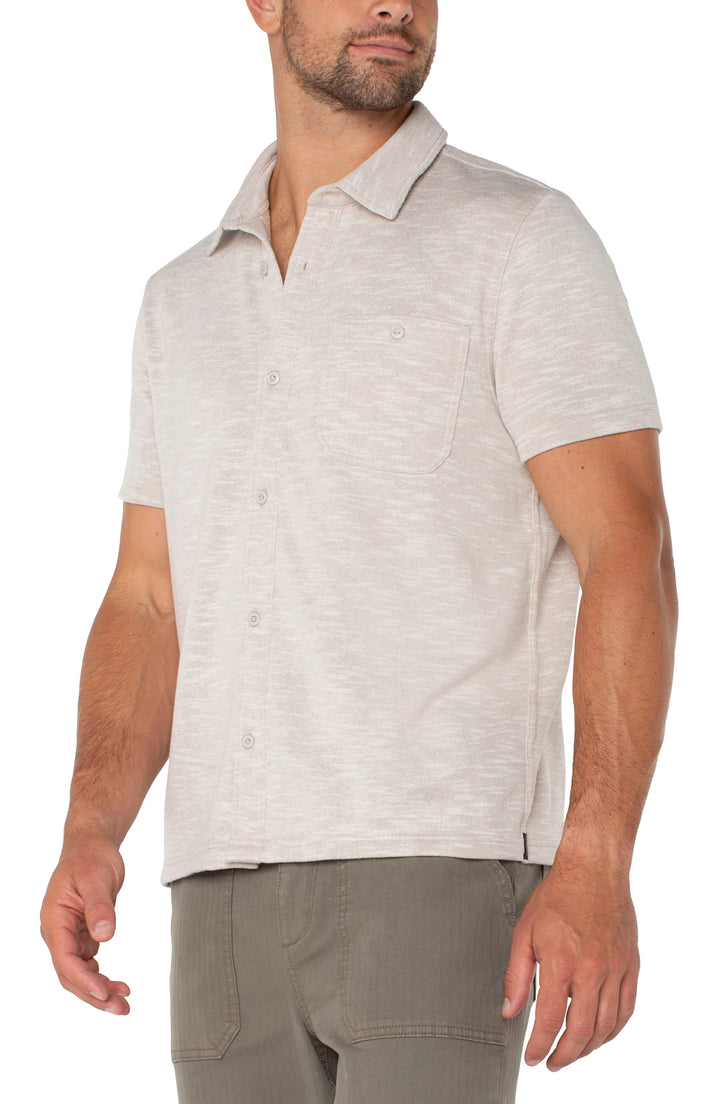 Button Up Short Sleeve Shirt in Oatmeal