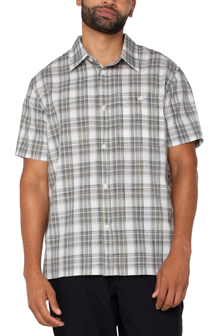Button Up Short Sleeve Shirt in Sage Grey Multi