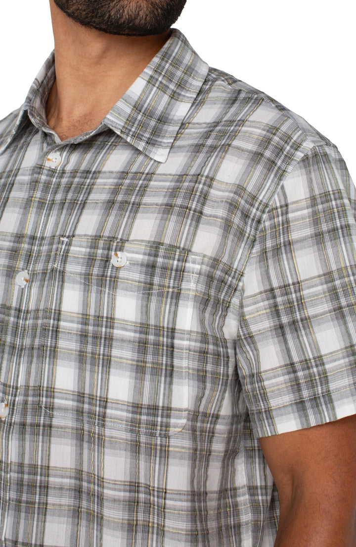 Button Up Short Sleeve Shirt in Sage Grey Multi