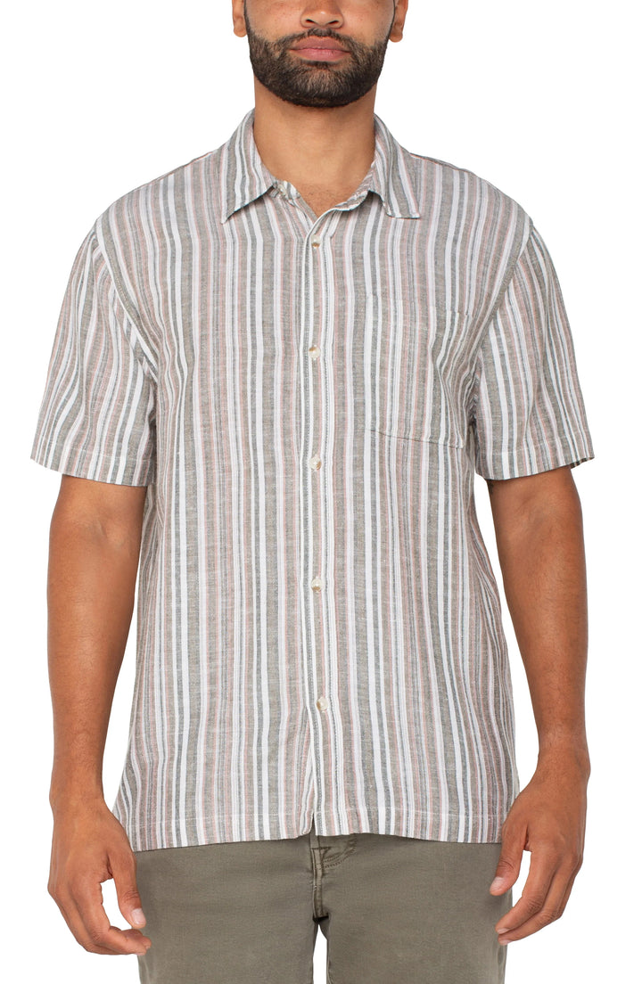 Button Up Short Sleeve Shirt in Sage Multi