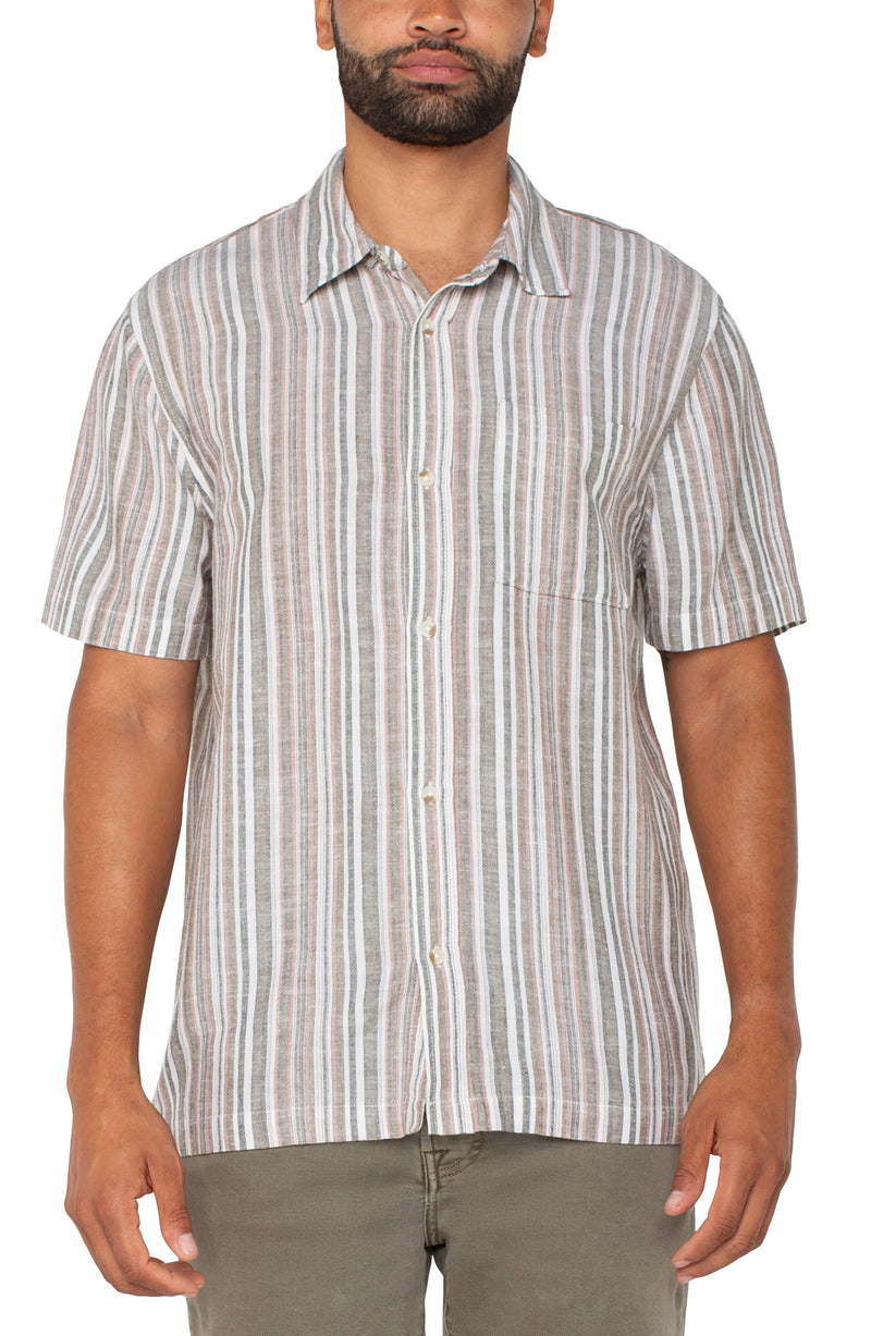 Button Up Short Sleeve Shirt in Sage Multi