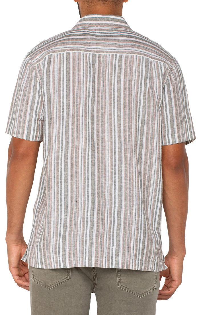 Button Up Short Sleeve Shirt in Sage Multi