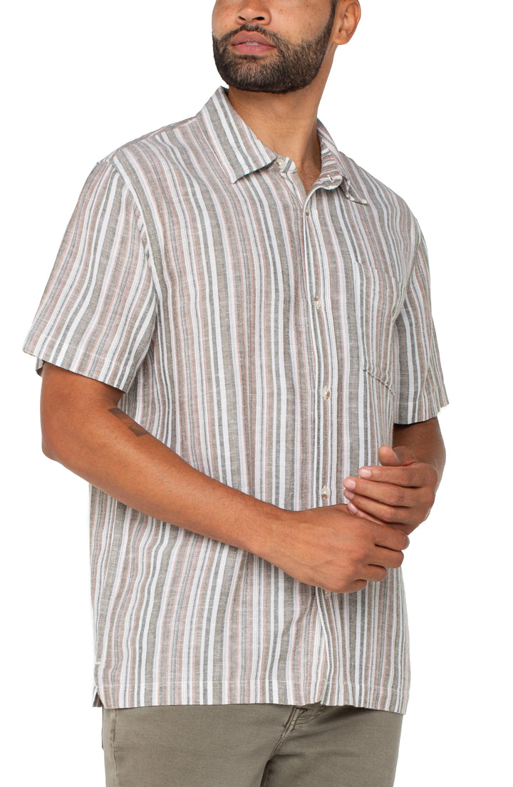 Button Up Short Sleeve Shirt in Sage Multi
