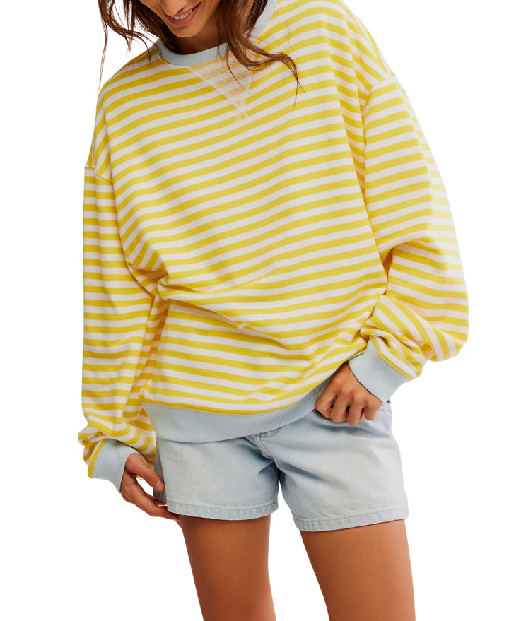 Classic Striped Oversized Crewneck in Dandelion