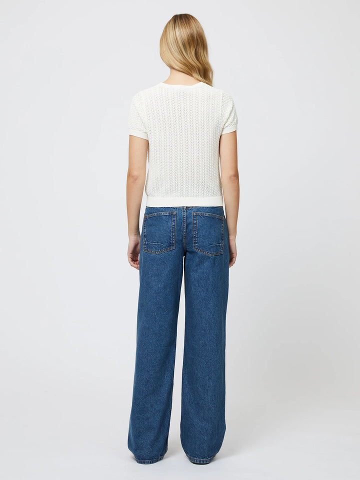 Cotton Blend Pointelle Cardigan in Cream