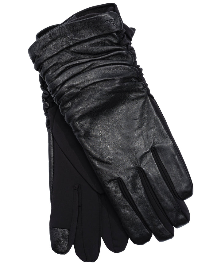 Ruched Leather Glove in Black