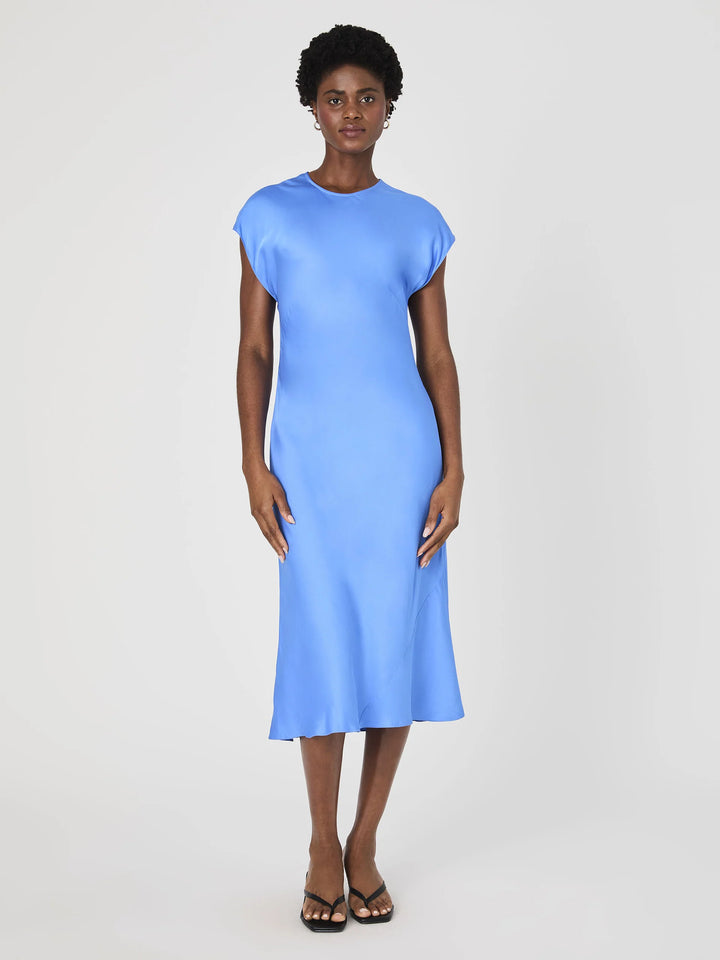 Ennis Satin Column Midi Dress in Ultramarine