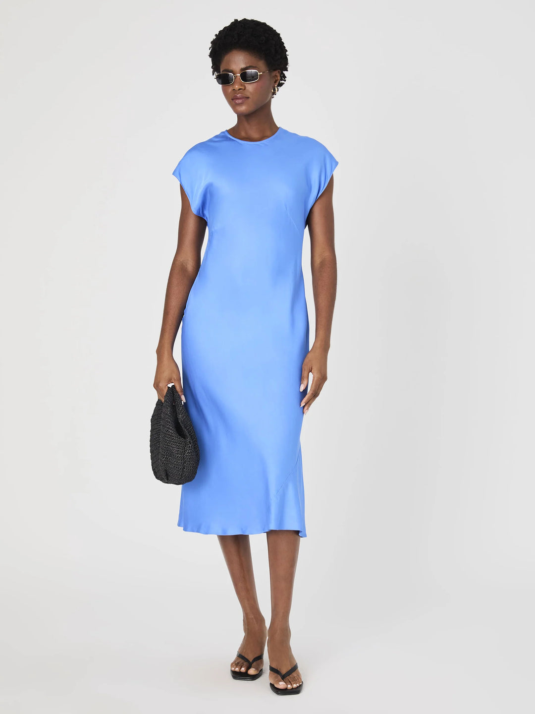 Ennis Satin Column Midi Dress in Ultramarine
