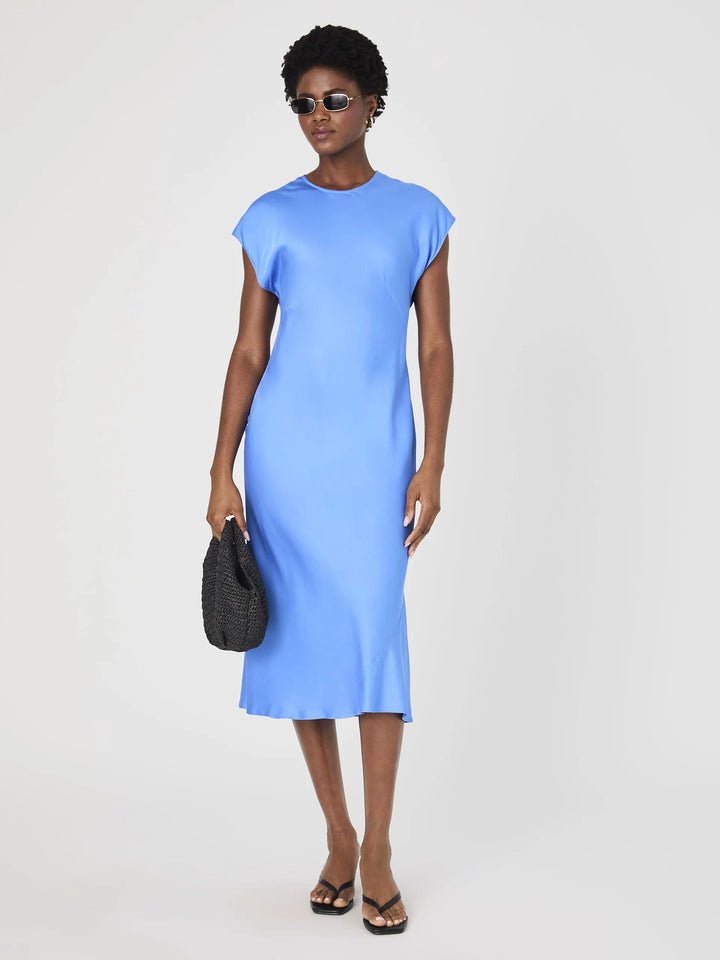 Ennis Satin Column Midi Dress in Ultramarine