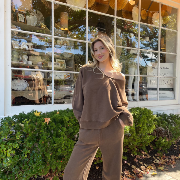 Garment Dye V-Neck Top in Coffee Madison's Niche 