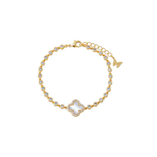 【BLACKPURPLE】Clover cubic bracelet Gold-Clover-Mother-of-Pearl-CZ