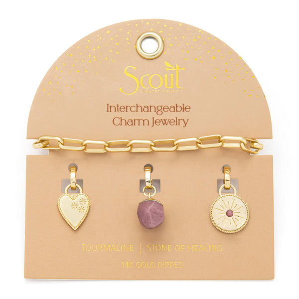 Healing Interchangeable Charm Bracelet in Tourmaline Gold Madison's Niche 