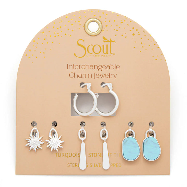 Sky Interchangeable Charm Earrings in Turquoise Silver