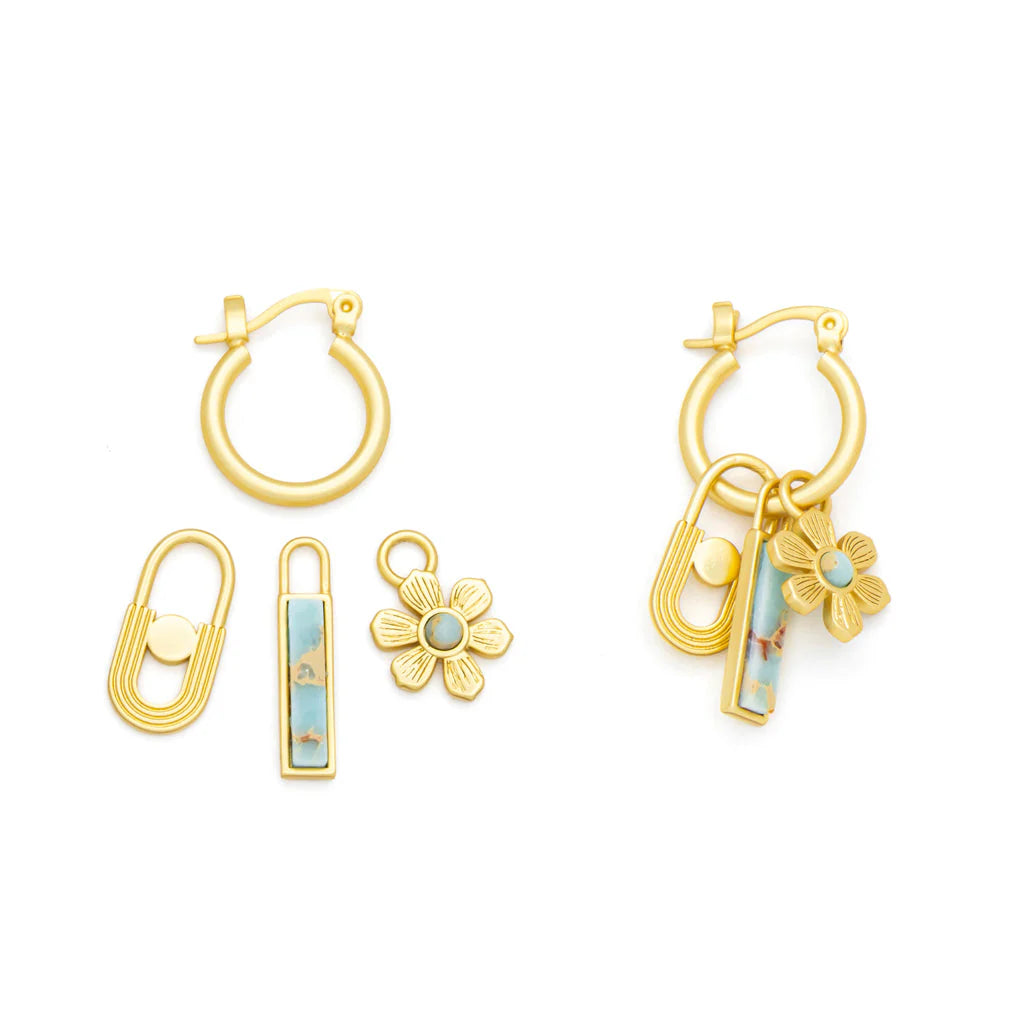 Peace Interchangeable Charm Earrings in Aqua Terra Gold