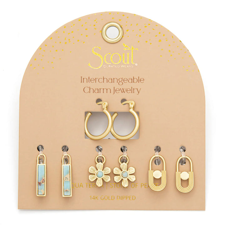 Peace Interchangeable Charm Earrings in Aqua Terra Gold