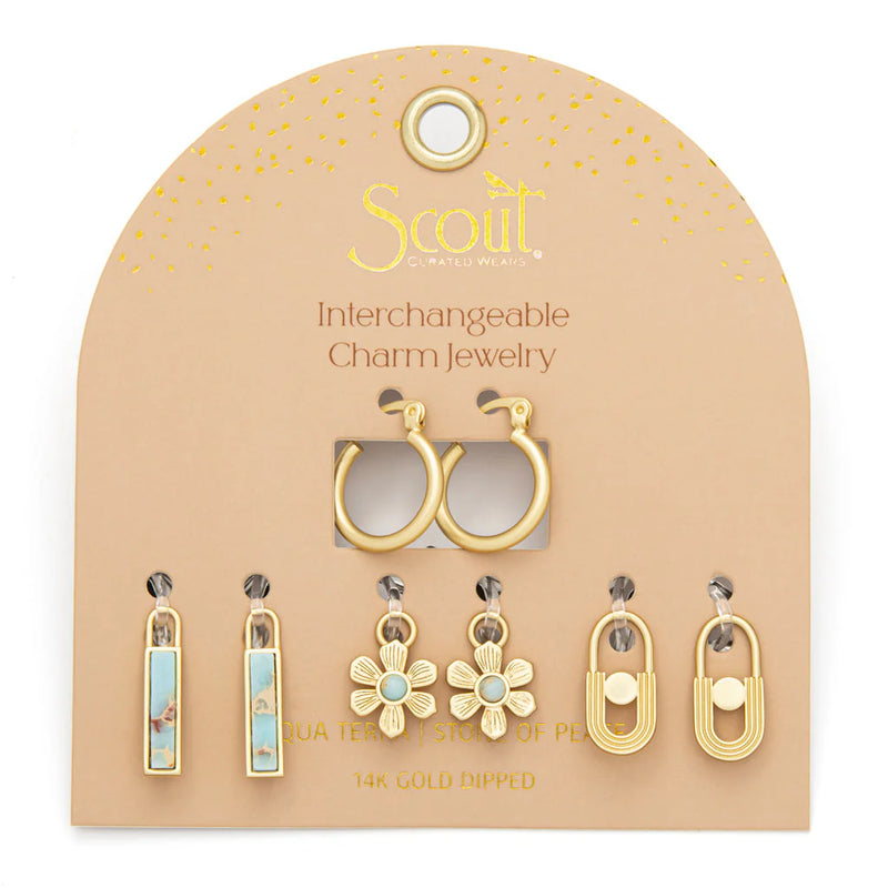 Peace Interchangeable Charm Earrings in Aqua Terra Gold