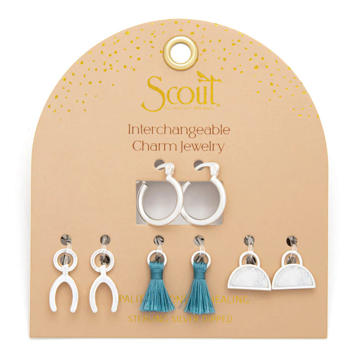 Healing Interchangeable Charm Earrings in Opalite Silver