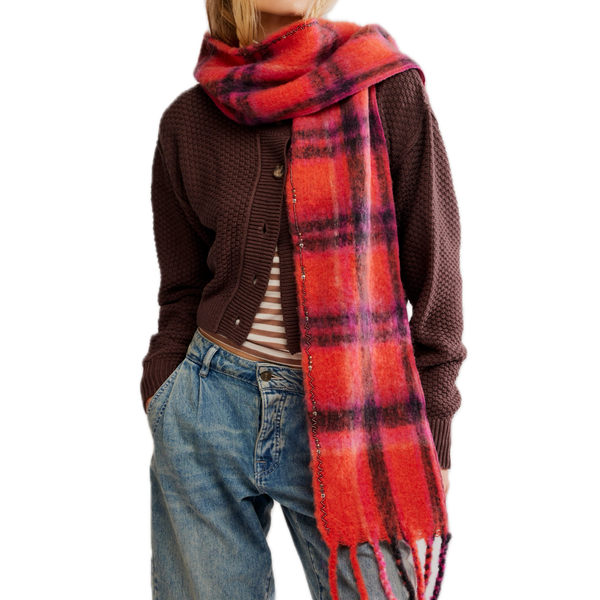 Highland Plaid Skinny Scarf in Pink Madison's Niche 