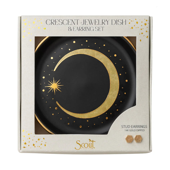 Crescent Dish & Gold Earring Set in Black