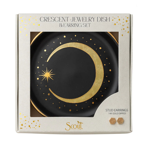 Crescent Dish & Gold Earring Set in Black Madison's Niche 