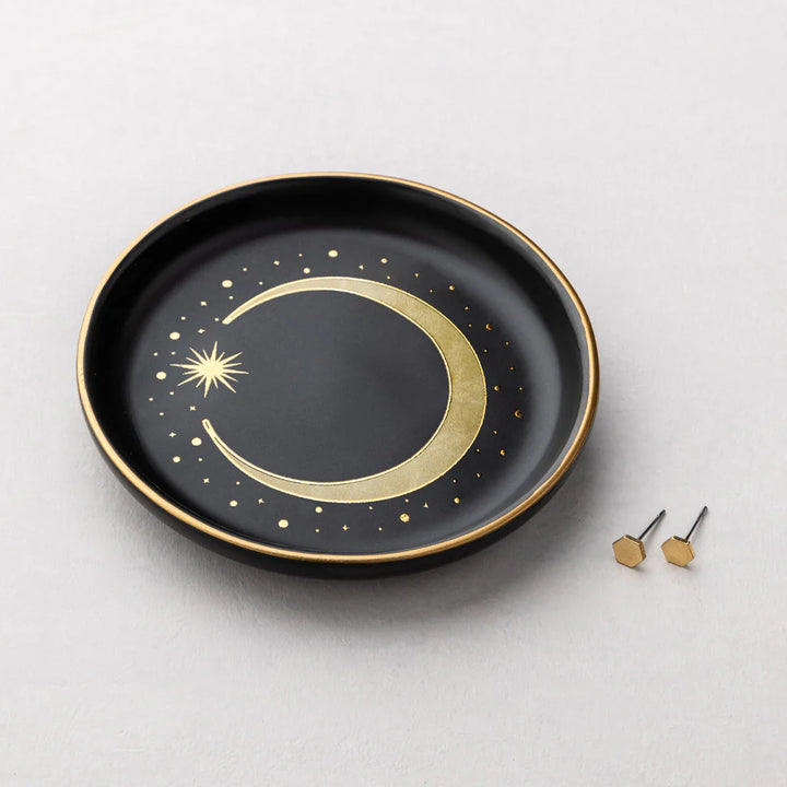 Crescent Dish & Gold Earring Set in Black