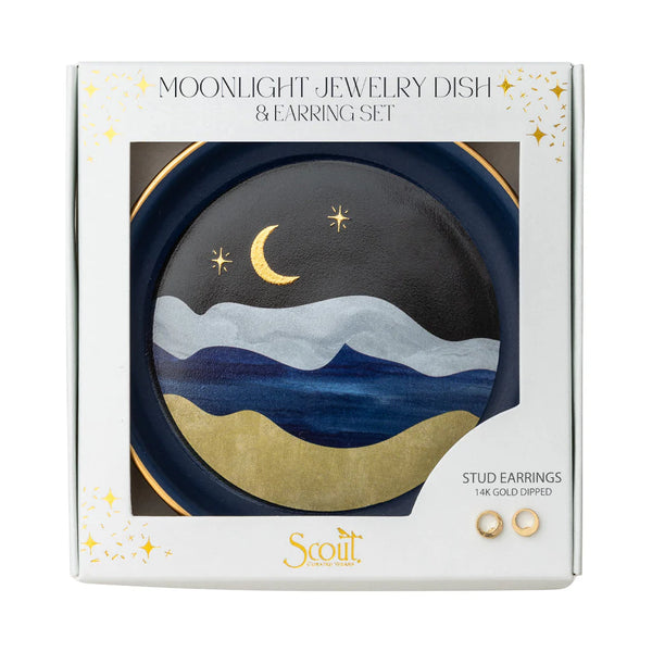 Moonlight Dish & Gold Earring Set in Blue Madison's Niche 