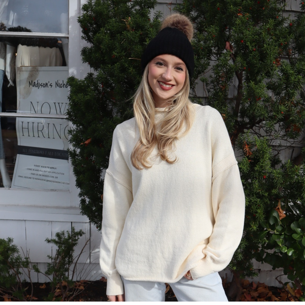 Jennifer Pom Beanie in Black Madison's Niche 
