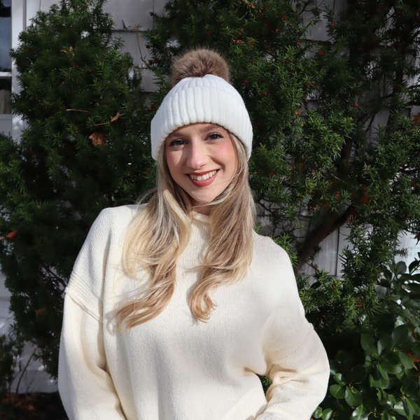 Jennifer Pom Beanie in Cream Madison's Niche 