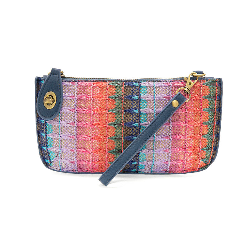 Deep Multi Woven Stripe Straw Mini Wristlet