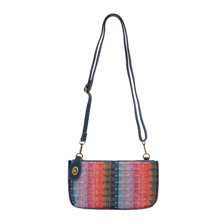 Deep Multi Woven Stripe Straw Mini Wristlet
