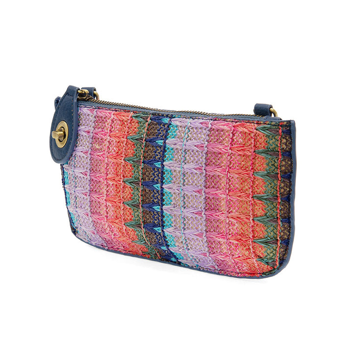 Deep Multi Woven Stripe Straw Mini Wristlet