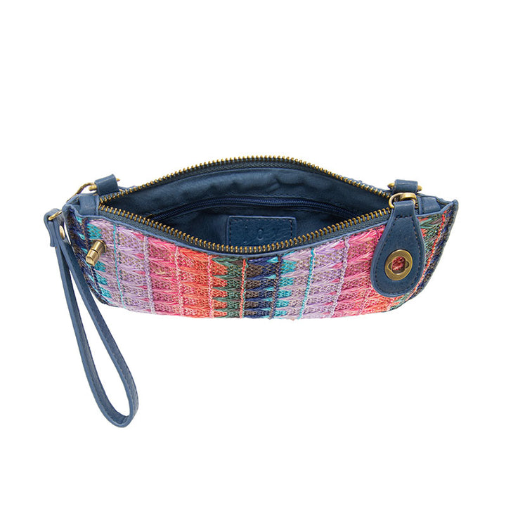 Deep Multi Woven Stripe Straw Mini Wristlet