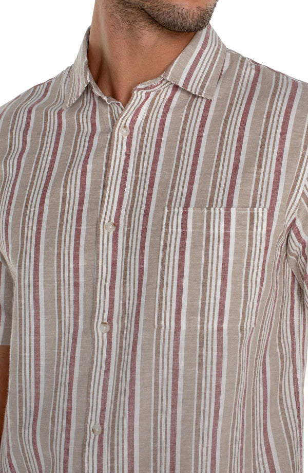 Short Sleeve Button Up Shirt in Khaki Nantucket Red