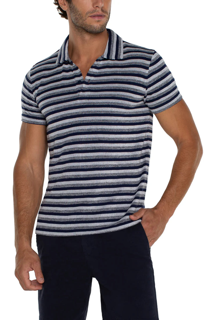 Short Sleeve Polo in Navy White Stripe