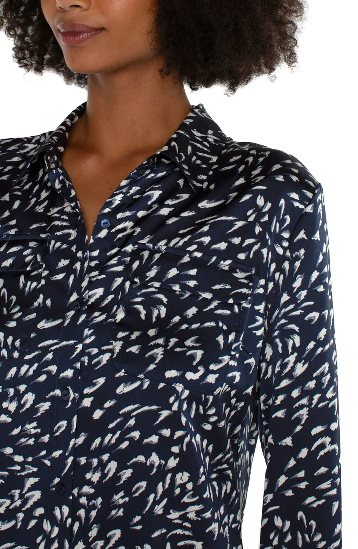Woven Blouse with Pocket in Blue