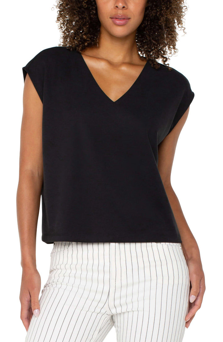 Black Dolman Sleeve V-Neck Top