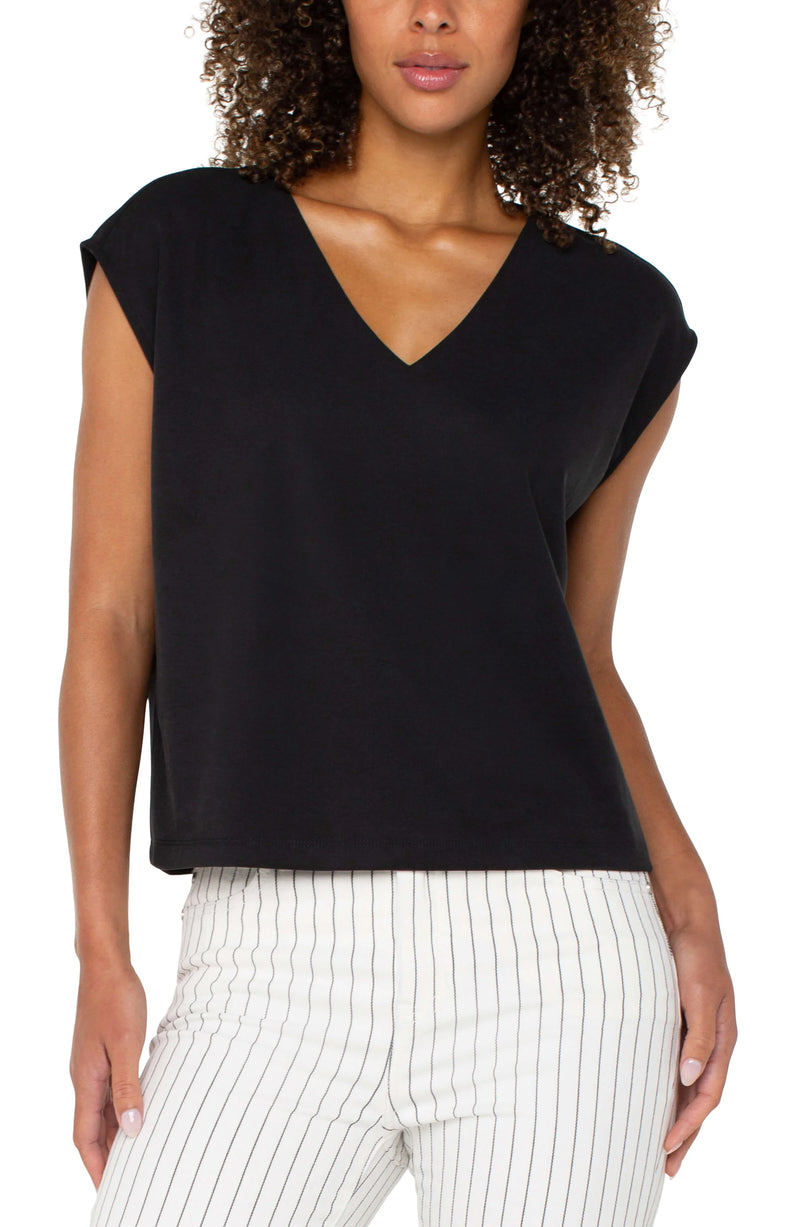 Black Dolman Sleeve V-Neck Top