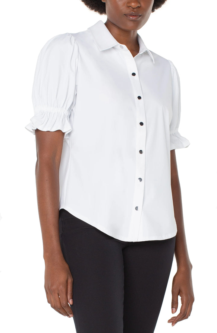 White Elbow Puff Sleeve Shirt