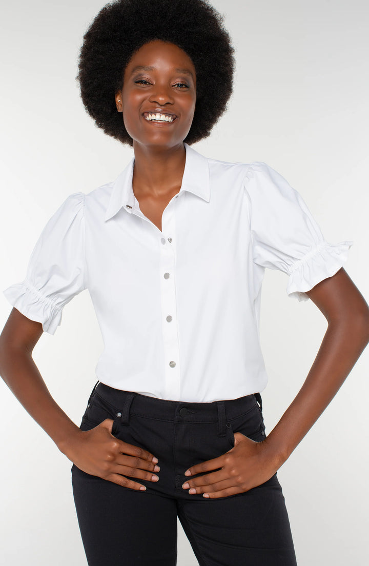 White Elbow Puff Sleeve Shirt