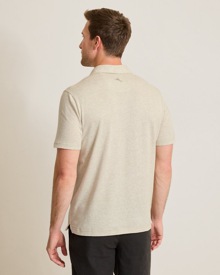 Laurito Beach Linen-Blend Polo in Khaki Heather