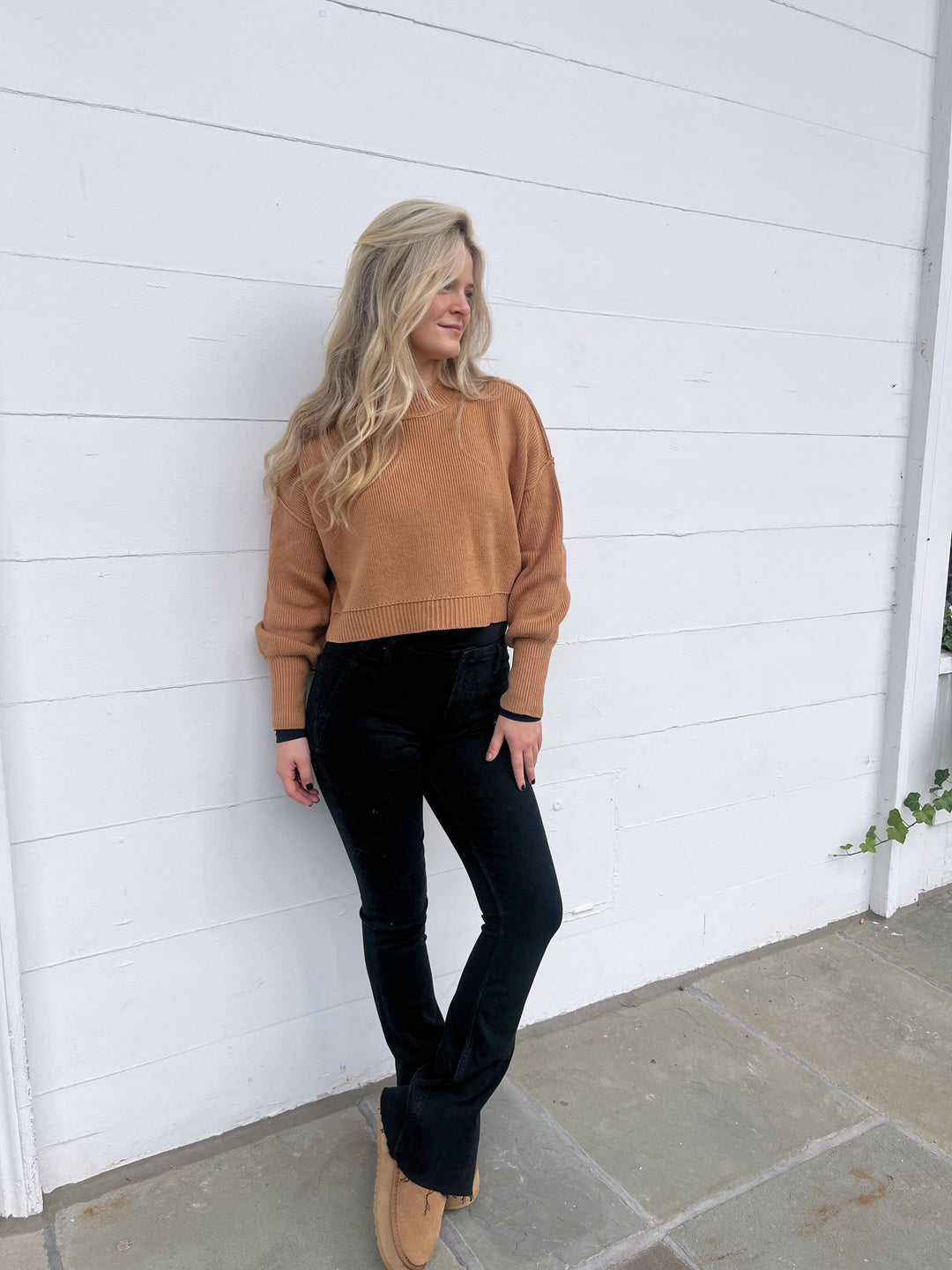 Easy Street Crop Pullover in Camel