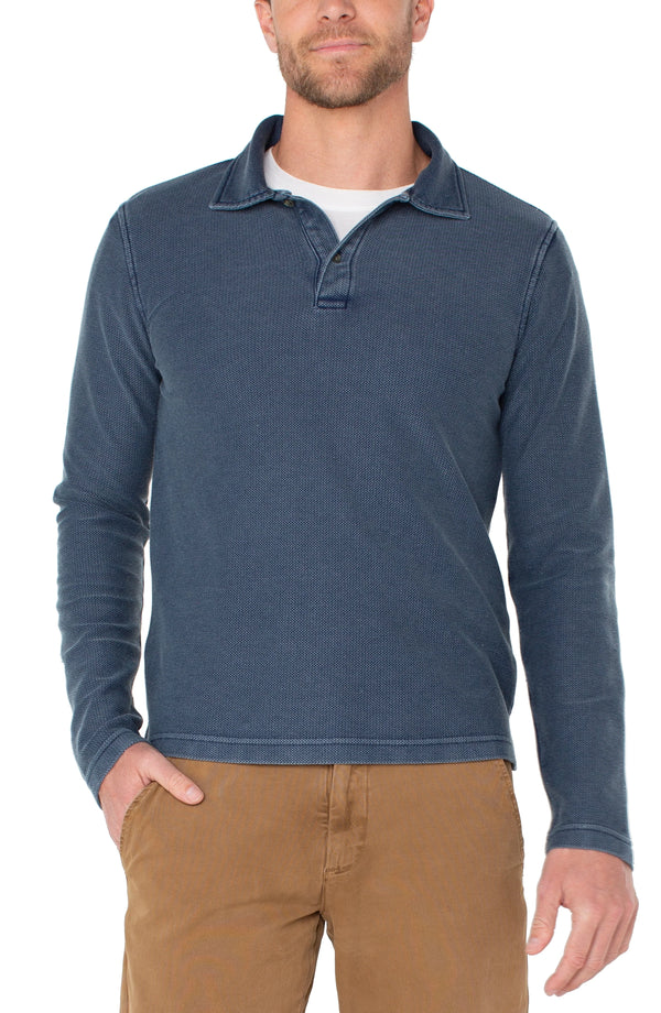 Long Sleeve Knit Polo in Midnight Blue Madison's Niche 