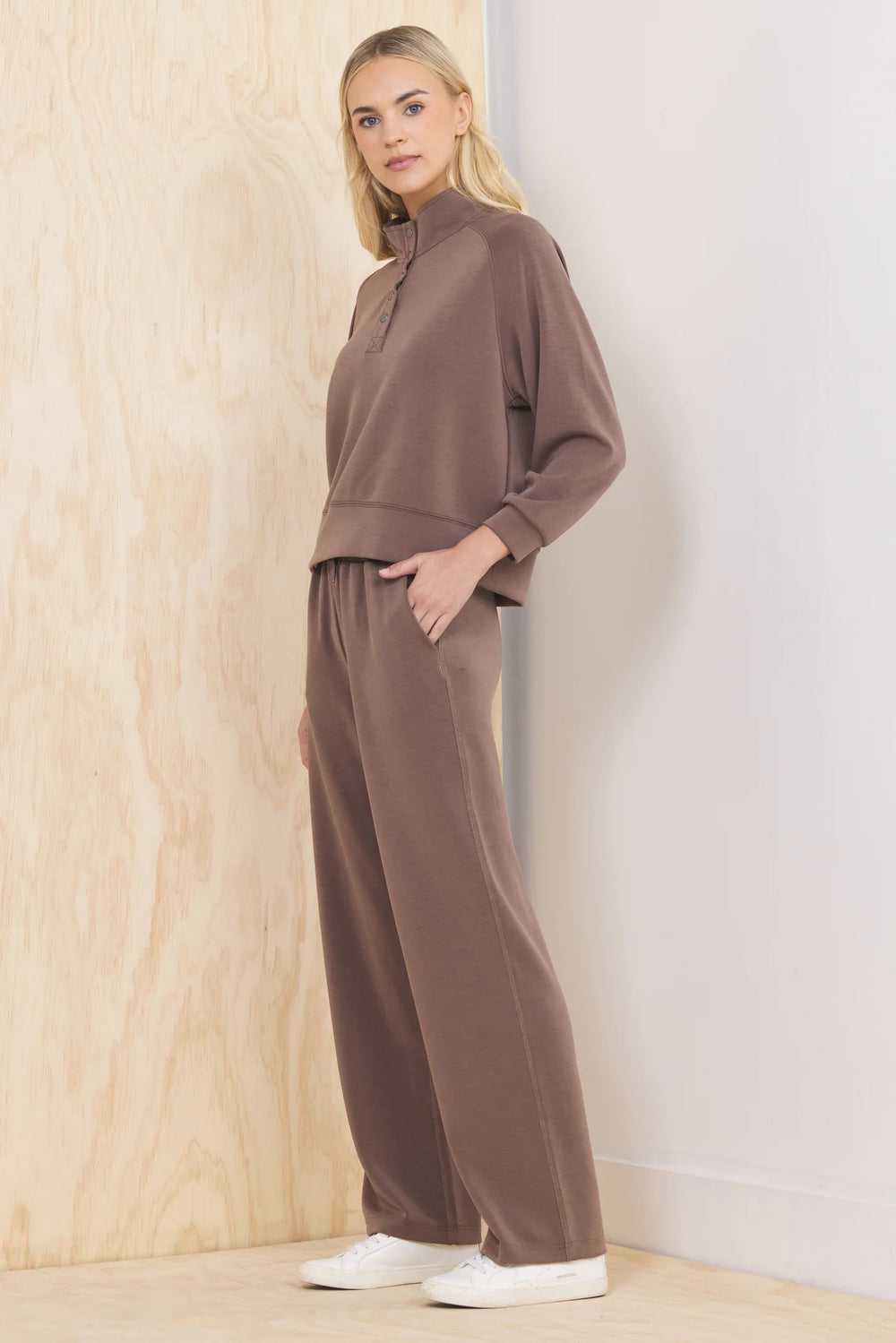 Luxe Cloud Henley Pullover in Java | Madison's Niche