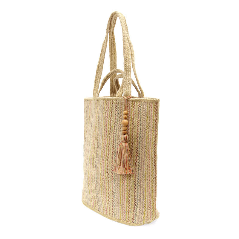 Jute Tote With Bead Tassel