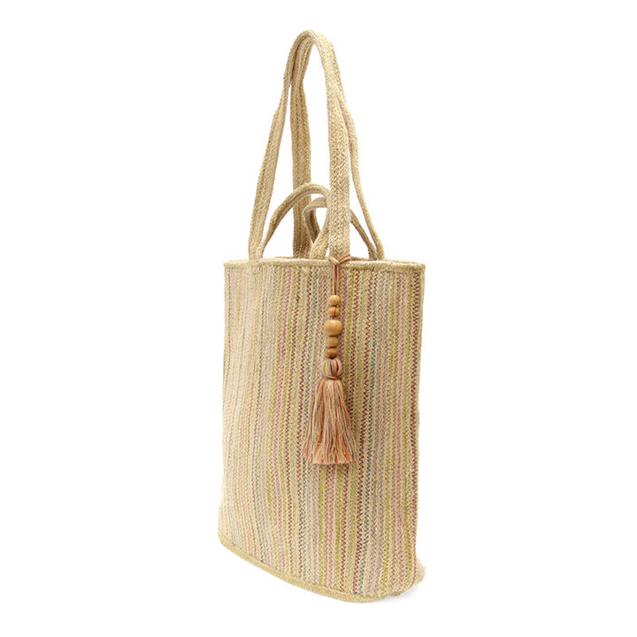 Jute Tote With Bead Tassel