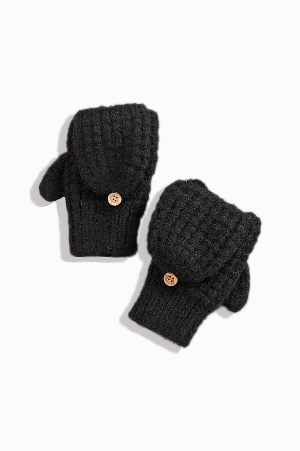 Nina Waffle Flip Mittens in Black Madison's Niche 