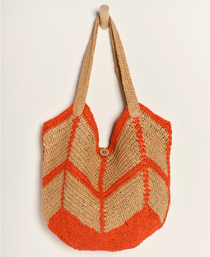 Red Orange Mykonos Straw Tote