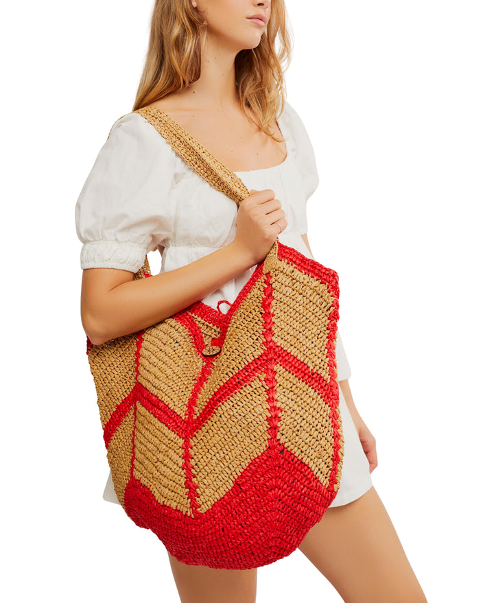 Red Orange Mykonos Straw Tote